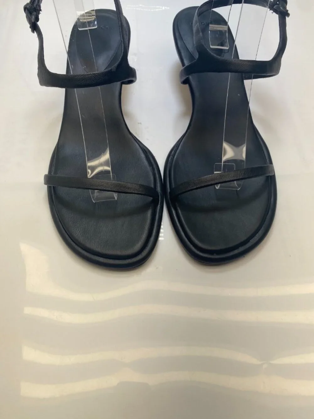 Vince Women's Ester Black Strap Kitten Strap Metal Leather Sandal 11